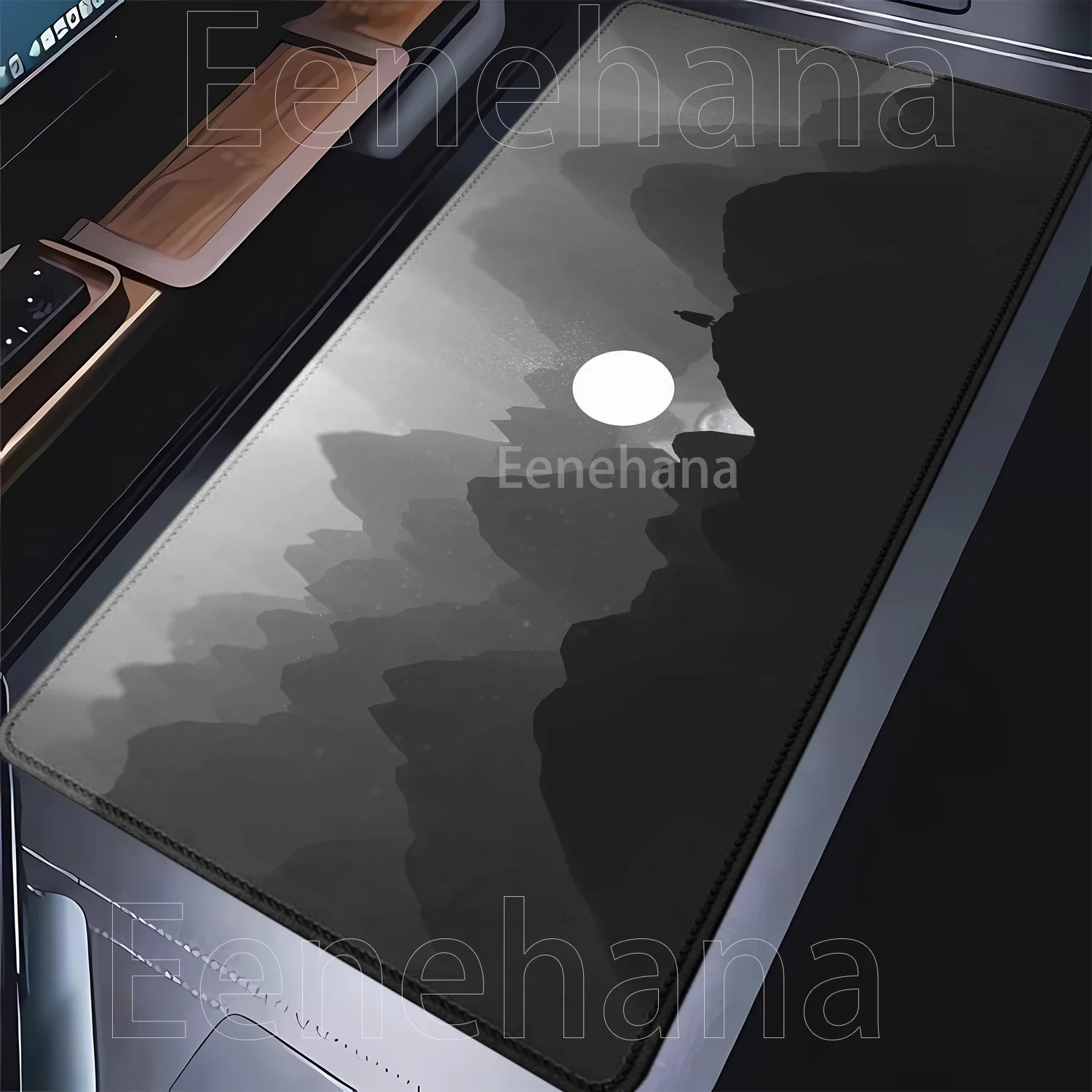 Schwarz-weißes Mountain Moon Mauspad, HD-Druck, Gamer-Tastatur, rutschfeste PC-Gaming-Tastatur, Mauspad, Büro-Overlock-Schreibtischunterlage