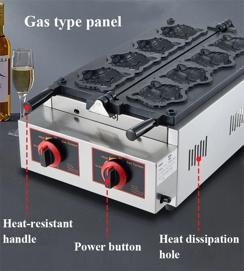 Mesin pembuat wafel rumah tangga 4 buah pembuat roti wafel berbentuk kepala macan Mini pemanggang dengan lapisan anti lengket penggunaan komersial