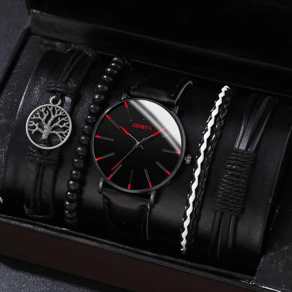 Kegllect-男性用カジュアルウォッチセット、レザーストラップ、クォーツ時計、ギフト、新しい