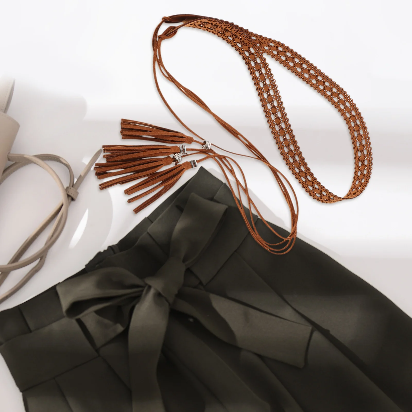 เข็มขัดโบฮีเมียนสำหรับผู้หญิง เข็มขัดแต่งพู่แบบมาคราเม่ สำหรับชุดเดรส งานแต่งงาน งานปาร์ตี้ งานพิธีชายหาด เครื่องประดับสำหรับผู้หญิง