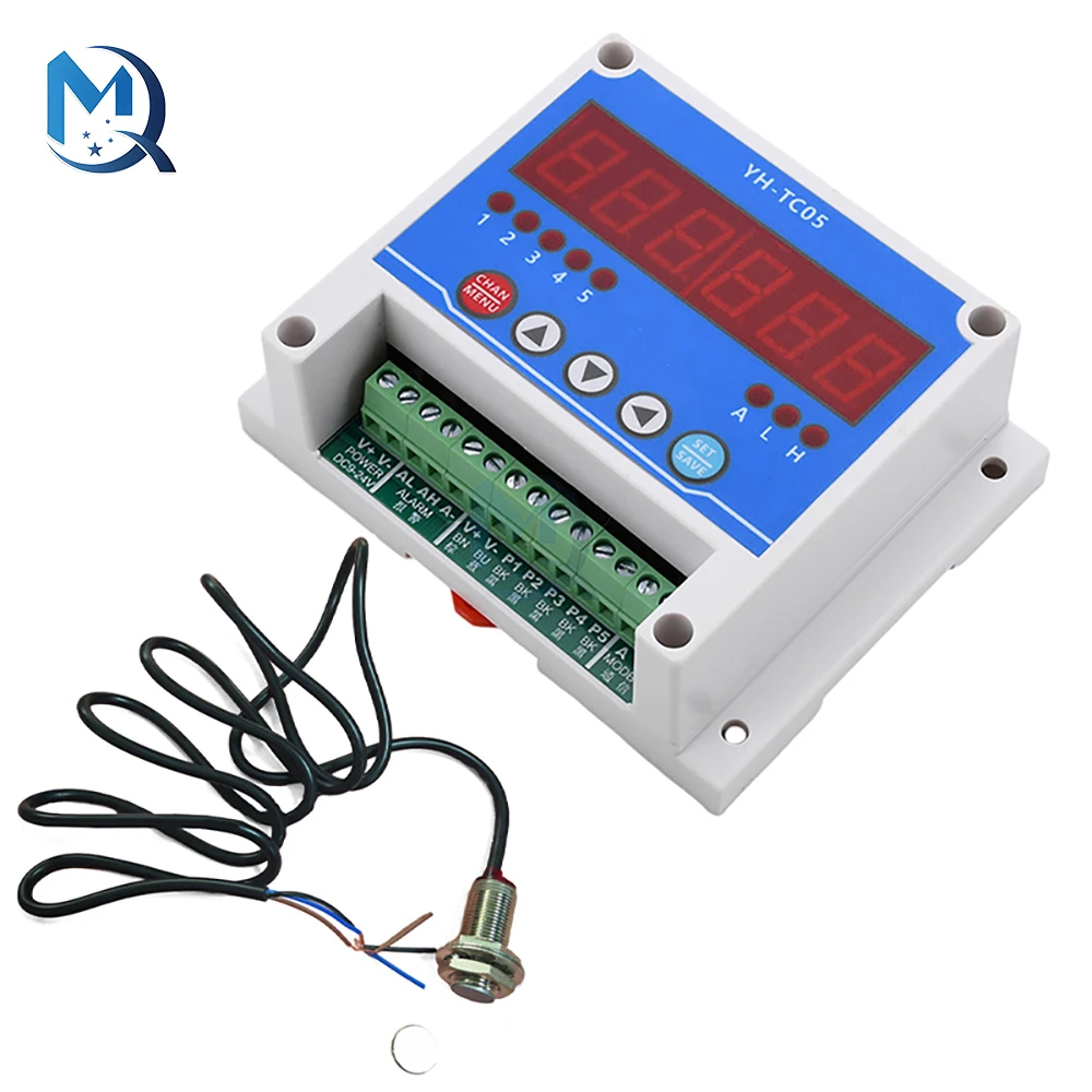 DC12-24V 5-Channel Tachometer Non-Contact Motor RPM Tachometer Hall Sense Stop Meter with modbus Function