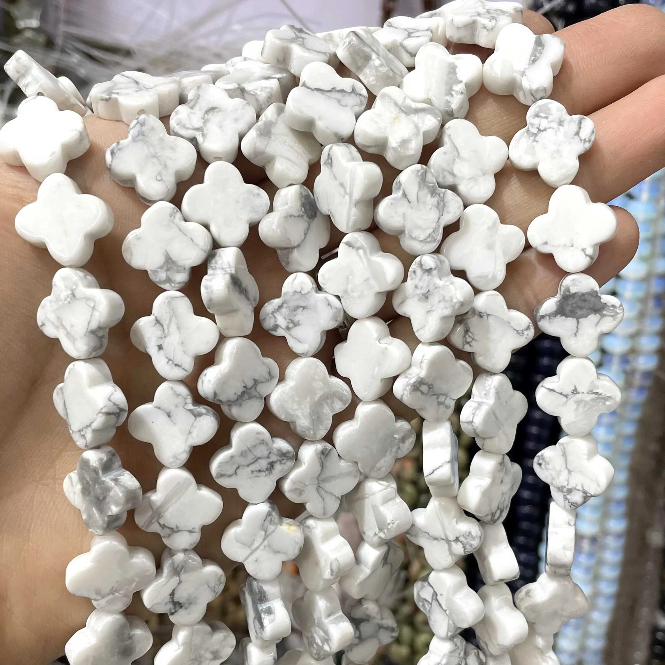 14MM Clover Shape Natural Stone Agates Quartzs Jaspers Spacer Loose Beads For Jewelry Making DIY Bracelet Necklace Accessories