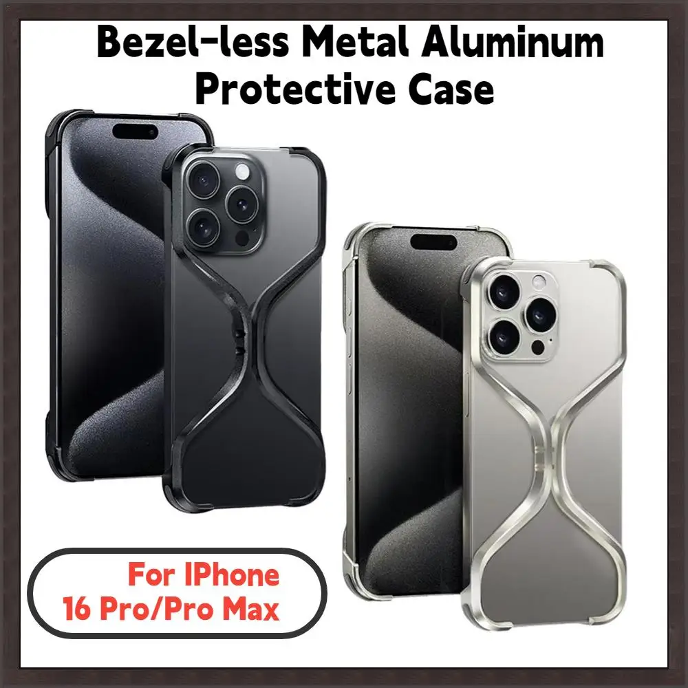 

For IPhone 16 Pro/Pro Max Bezel-less Metal Aluminum Protective Case Heat Dissipation Shock Absorber Anti-drop Protective Case