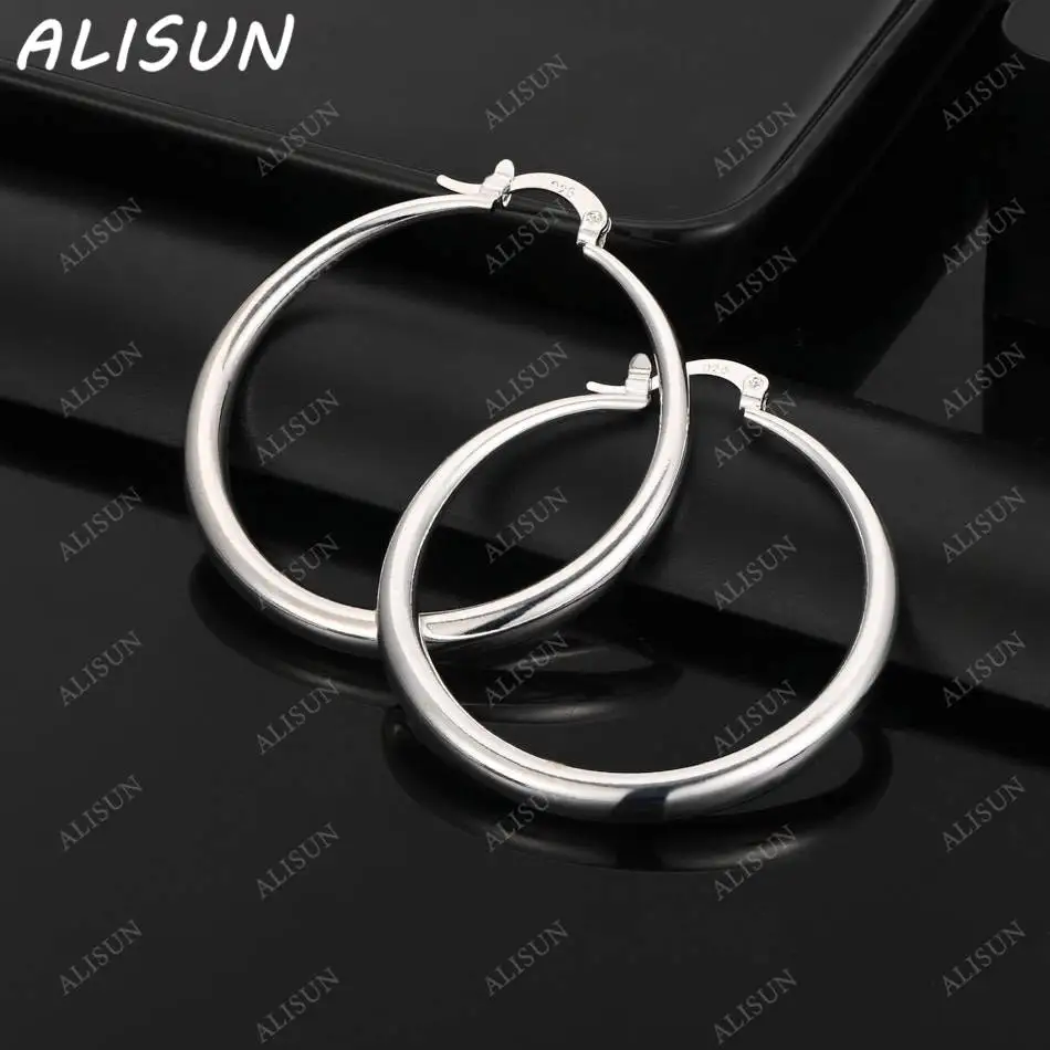 

ALISUN 925 Sterling Silver 40mm Round Hoop Earrings For Women Fashion Jewelry Charm Grace Wedding Engagement Accessories