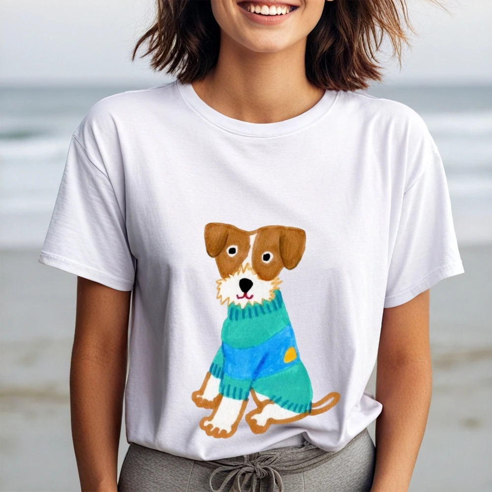 Women's Y2K Cotton Tee Cartoon Dog in Sweater GraphicCute Vibe Beige Loose TopY2K Cute Flair Soft Fabric