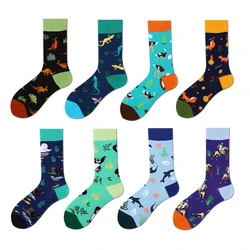 Men's Socks Fashion Animal Cartoon Ostrich Panda Kangaroo Fox Lizard Swan Horse  Socks Spring Autumn Happy Street Tide SocksGirl