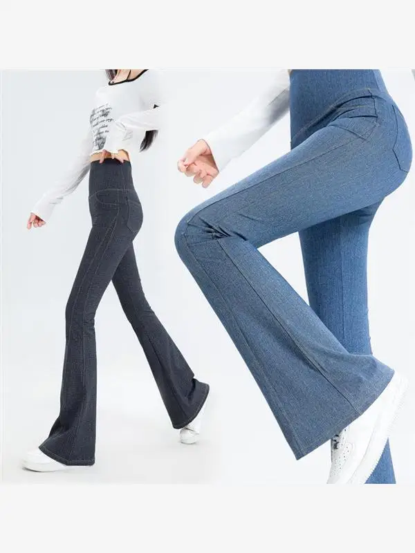 

High Waist Abdomen Control Denim Pants Long Trousers Butt Lifting Bell Bot Yoga Pants New Women's Long Yoga Pants Autumn W...