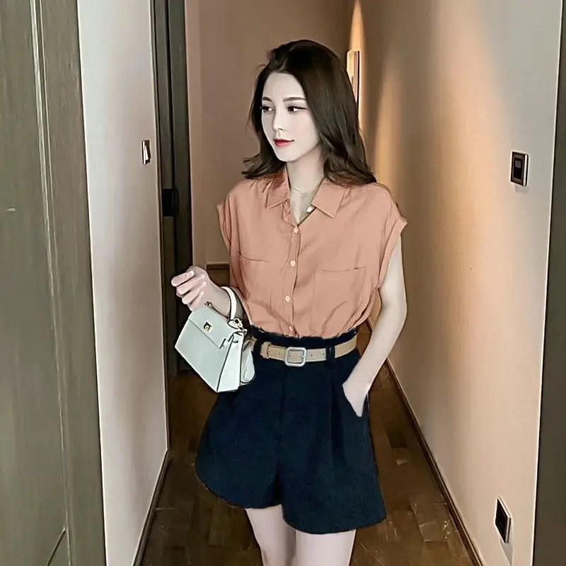 Summer Casual Fashion Women\'s Short Sleeve Shirt Solid Young Style Elegant Lady Commute Temperament Loose South Korea Style Top