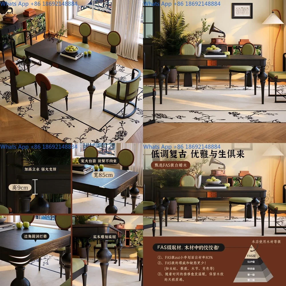 

Solid Wood Dining Table Rectangular Minimalist Vintage Style for Home Use Natural Wax Wood Finish Suitable for Living Room