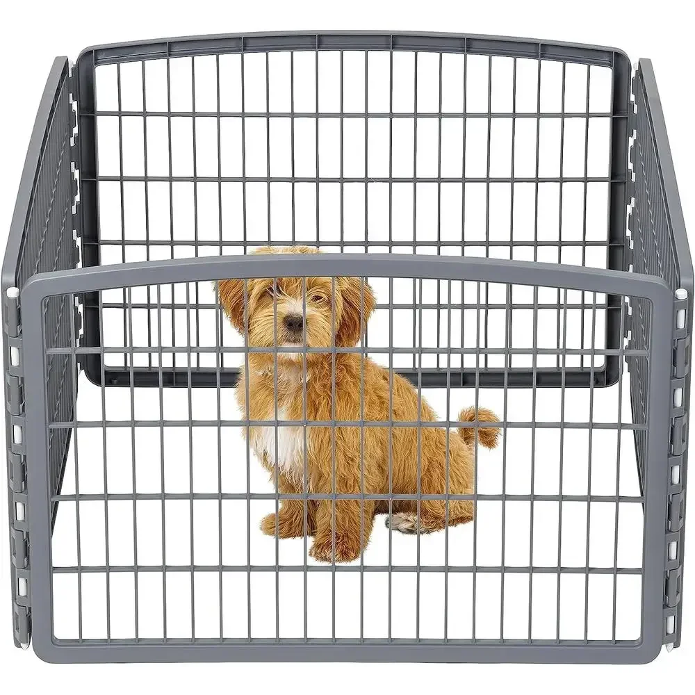 

24" Exercise Pet Playpen Puppy Small Medium Dog Pen Rust-Free Heavy-Duty Portable Interlocking Non-Skid Rubber Easy Assembly