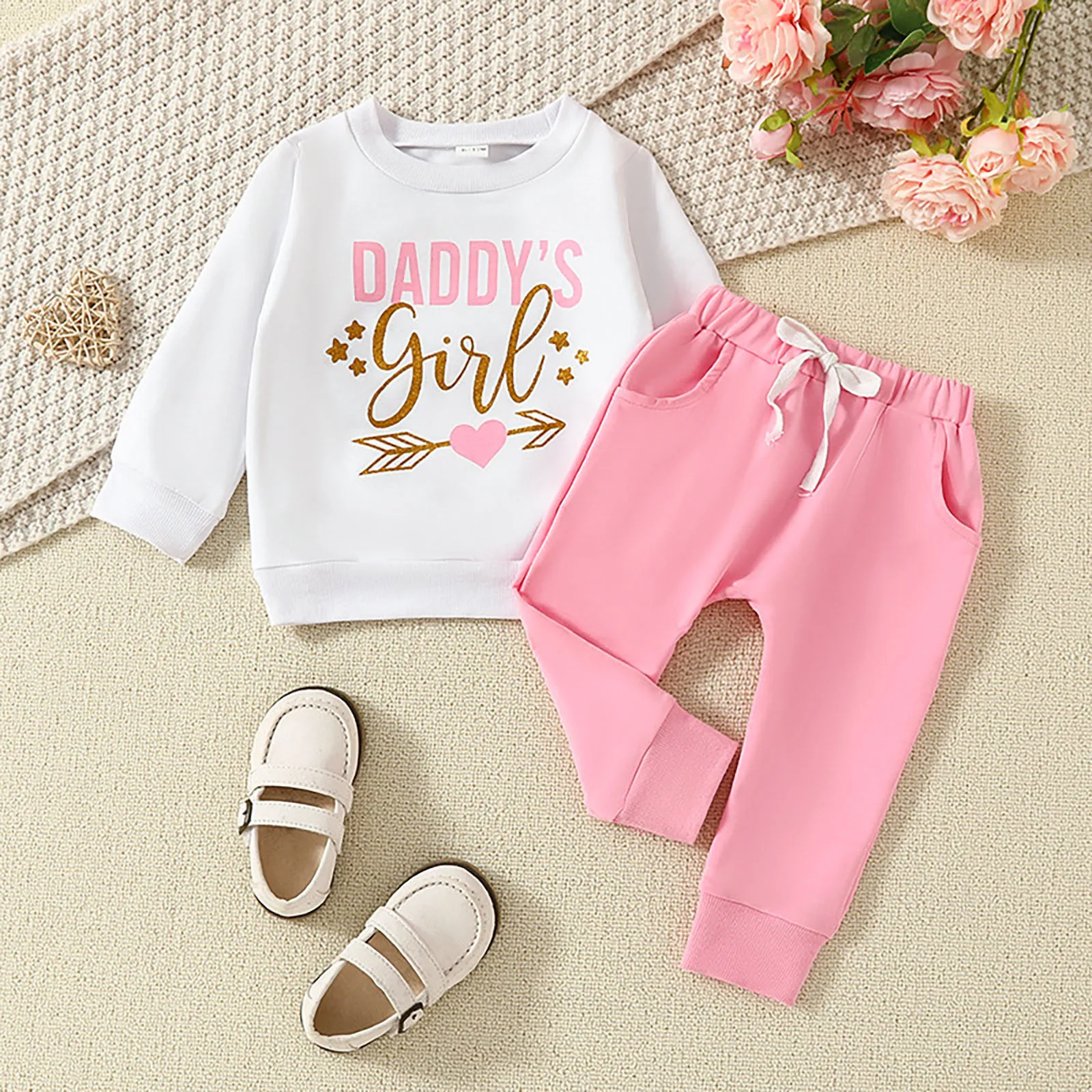 

Infant And Headband Toddler Girls Long Sleeve Print Tops And Pants 2PCS Outfits Clothes Set For Children New Born Baby Girls