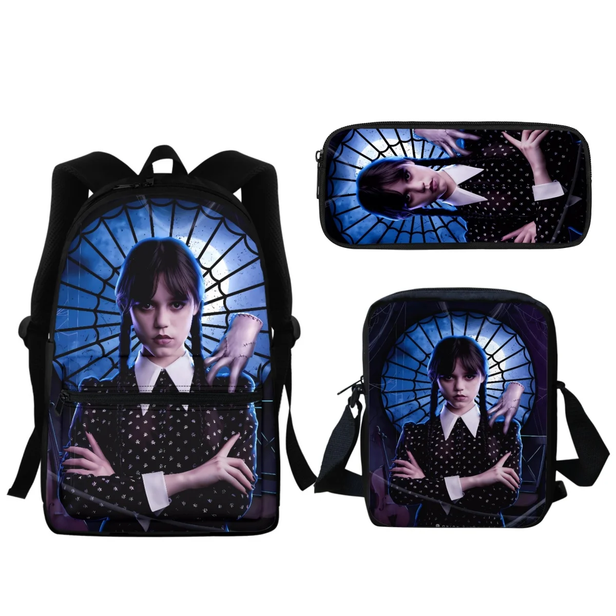 3Pc/Set Gothic Wednesday Anime School Bag 3PC Large Capacity Zipper Teen Students Casual Bookbag Crossbody Bags Pencil Case New