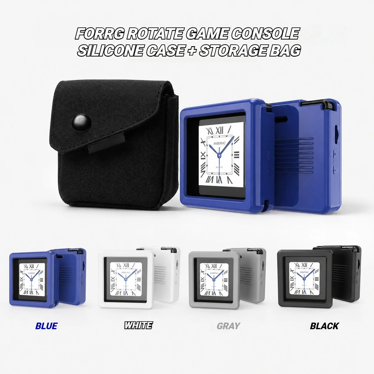 Kit de protección 2 en 1 para consola de juegos Anbernic RG Rotate, funda de silicona suave con bolsa de almacenamiento portátil EVA, Kit a prueba de golpes