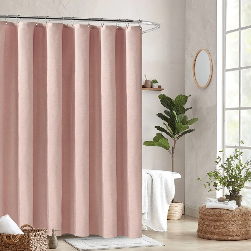 Thick Imitation Linen Shower Curtain Luxury Waterproof Bathroom Bath Curtains Solid Color For Bathtub Bathing Cover with Hooks