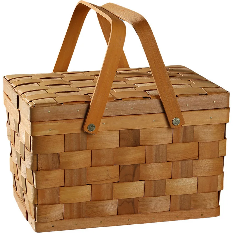 Popular Cheap Wood Chip Straw Flower Bread Gift Fruit Picnic Hanging Hand Woven 10L Capacity Custom Logo Customizable Size