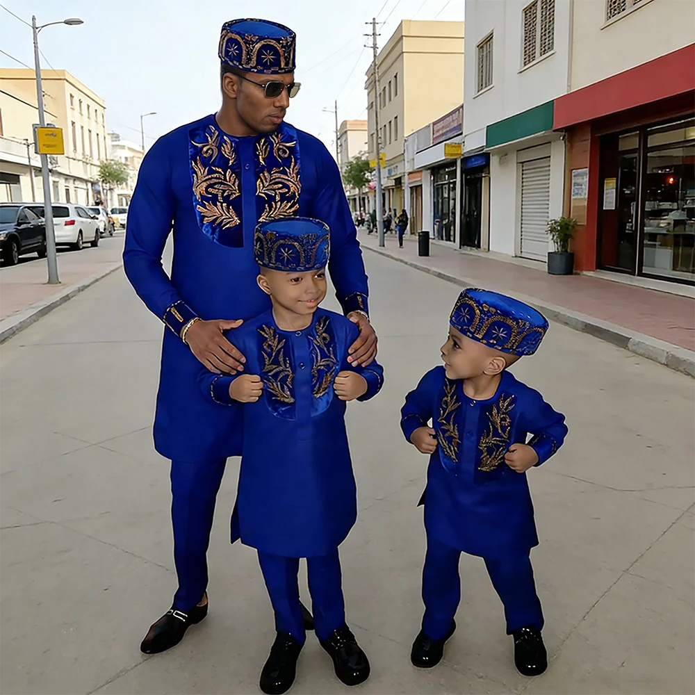 

H&D African Clothing For Man Traditional Agbada Sets 2PCS For Boy Thobe Pant Embroidery Wedding Party Father son Suits Plus Size