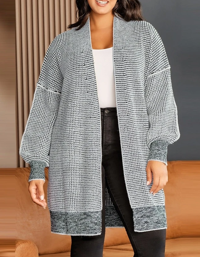 Checkered Knitted Cardigan with Long Sleeves, Hot Selling New Casual and Fashionable Long Outerwear for Autumn and Winter