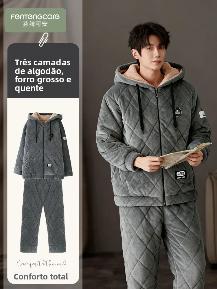 fenteng-care-men's-winter-sleepwear-thickened-coral-fleece-lined-cotton-sandwich-home-clothes-hooded-long-sleeve-zipper-closure