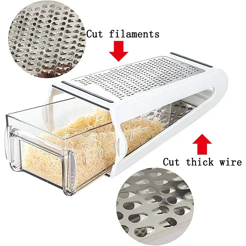 Double-sided Blades Cheese Vegetables Grater Carrot Cucumber Slicer Cutter Box Container Kitchenware Stainless Kitchen Tools