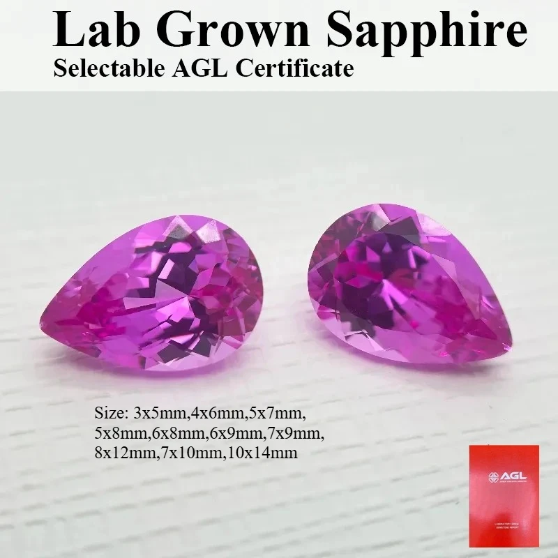 

NEW Lab Grown Sapphire Pear Shape Sakura Pink Color VVS1 Gemstone Beads for Charms Jewelry Making Selectable AGL Certificate
