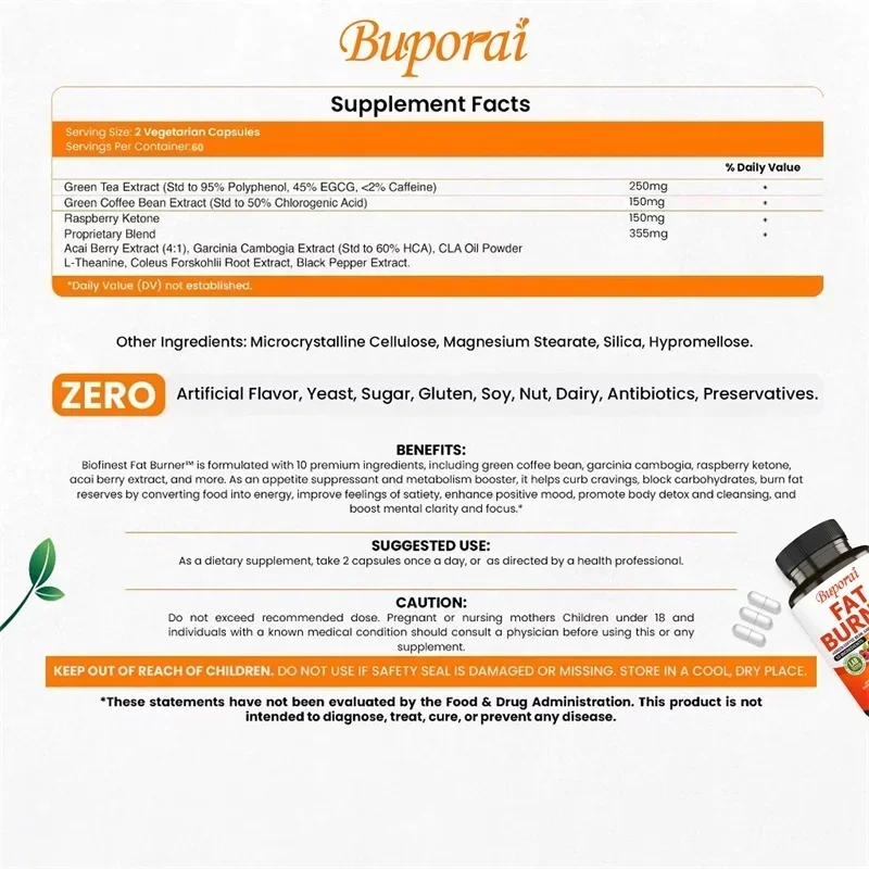 Fat Burner Capsules - Healthy Weight Management, Weight Loss, Boost Metabolism, Suppress Appetite Diet