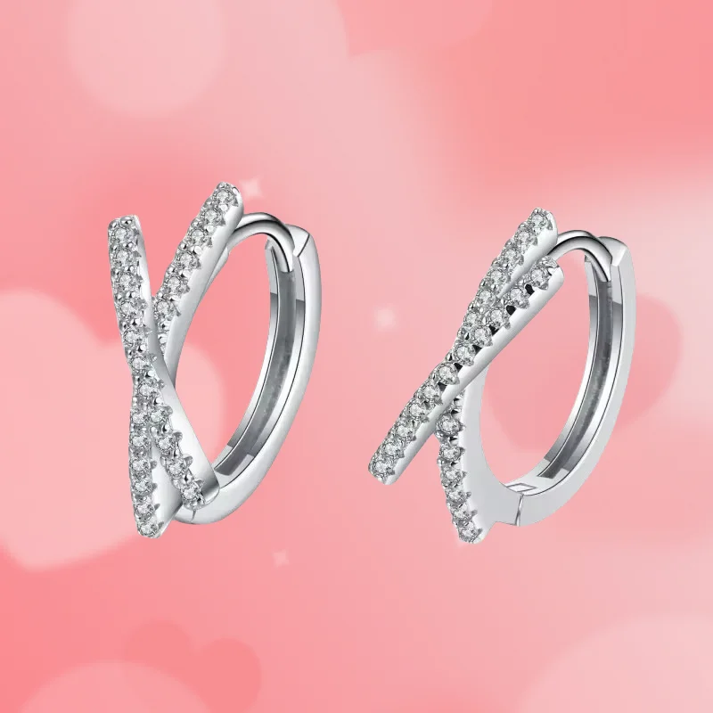 

Cross Wedding Sparkling PT950 Platinum Hoop Earring Diamond Total 0.28CT Real Moissanite Stud Earrings for Women GRA Certified