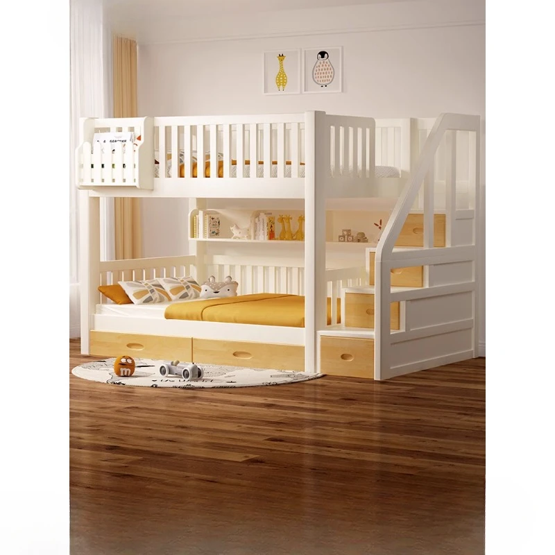 Full solid wood children's upper and lower beds parallel beds of the same width, high and low beds for children and mothers