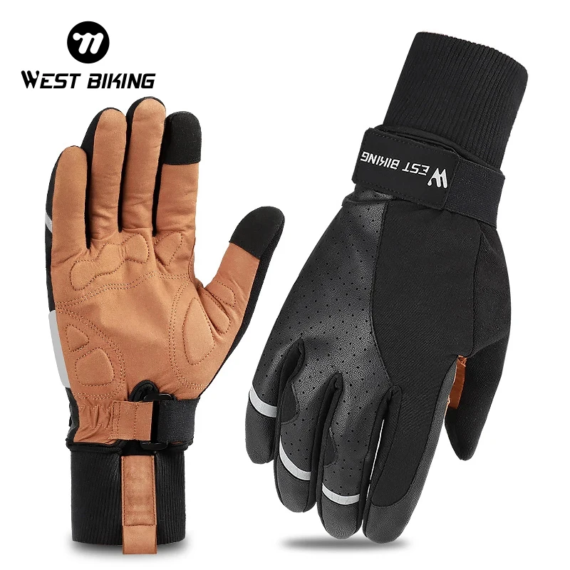 WEST BIKING Winter Cycling Gloves Windproof Thermal Waterproof Gloves Touch Screen Anti slip Bike MTB Skiing Motorcycle Riding