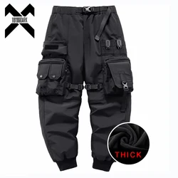 Calça tática grossa de carga masculina, calça multi bolsos funcional, streetwear hip-hop, moda preta, moda inverno, 2022