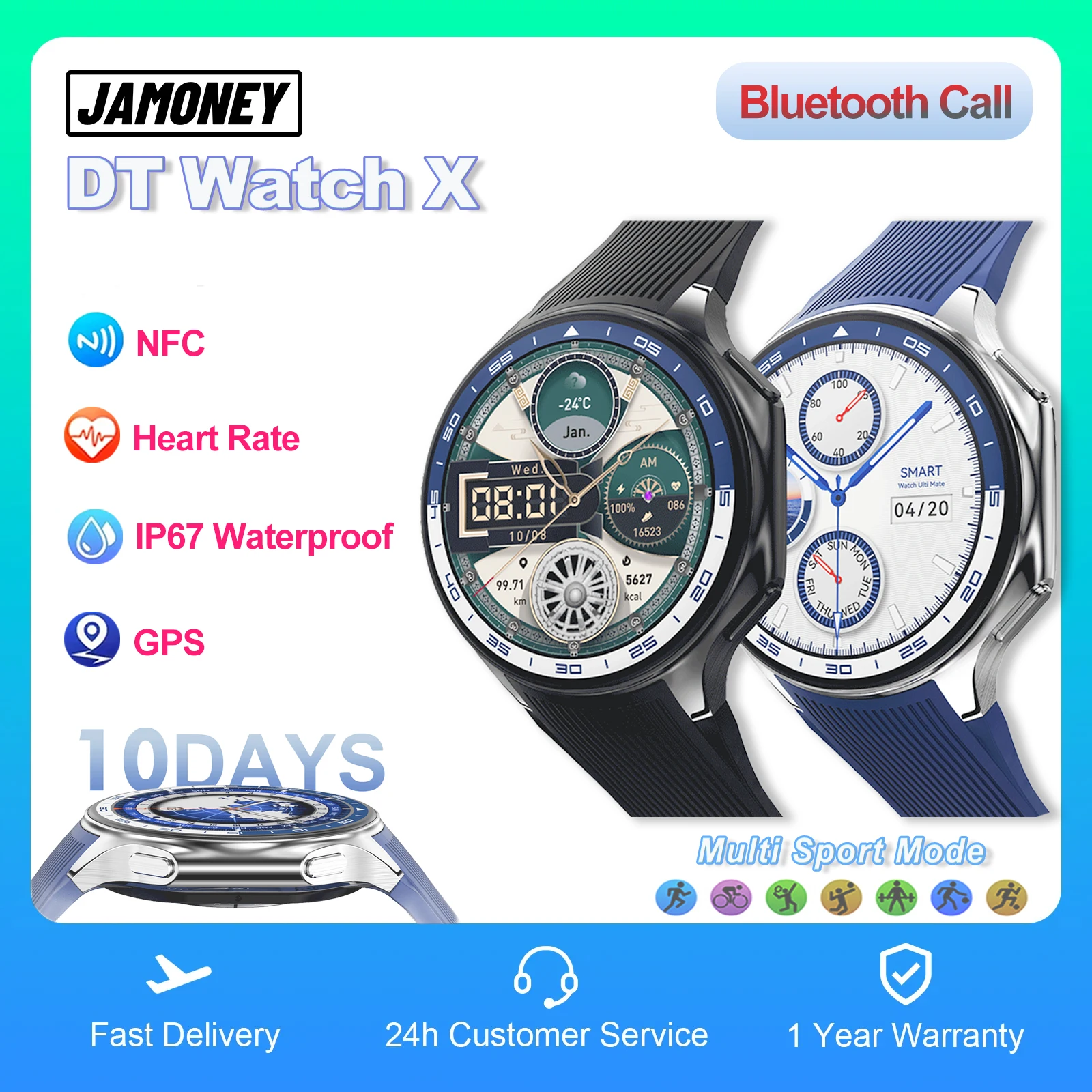 

DT Watch X Smartwatches 4GB ROM AMOLED Smart Watch for Men Women'S Waterproof Bluetooth Call Connect TWS Earphone Music Play