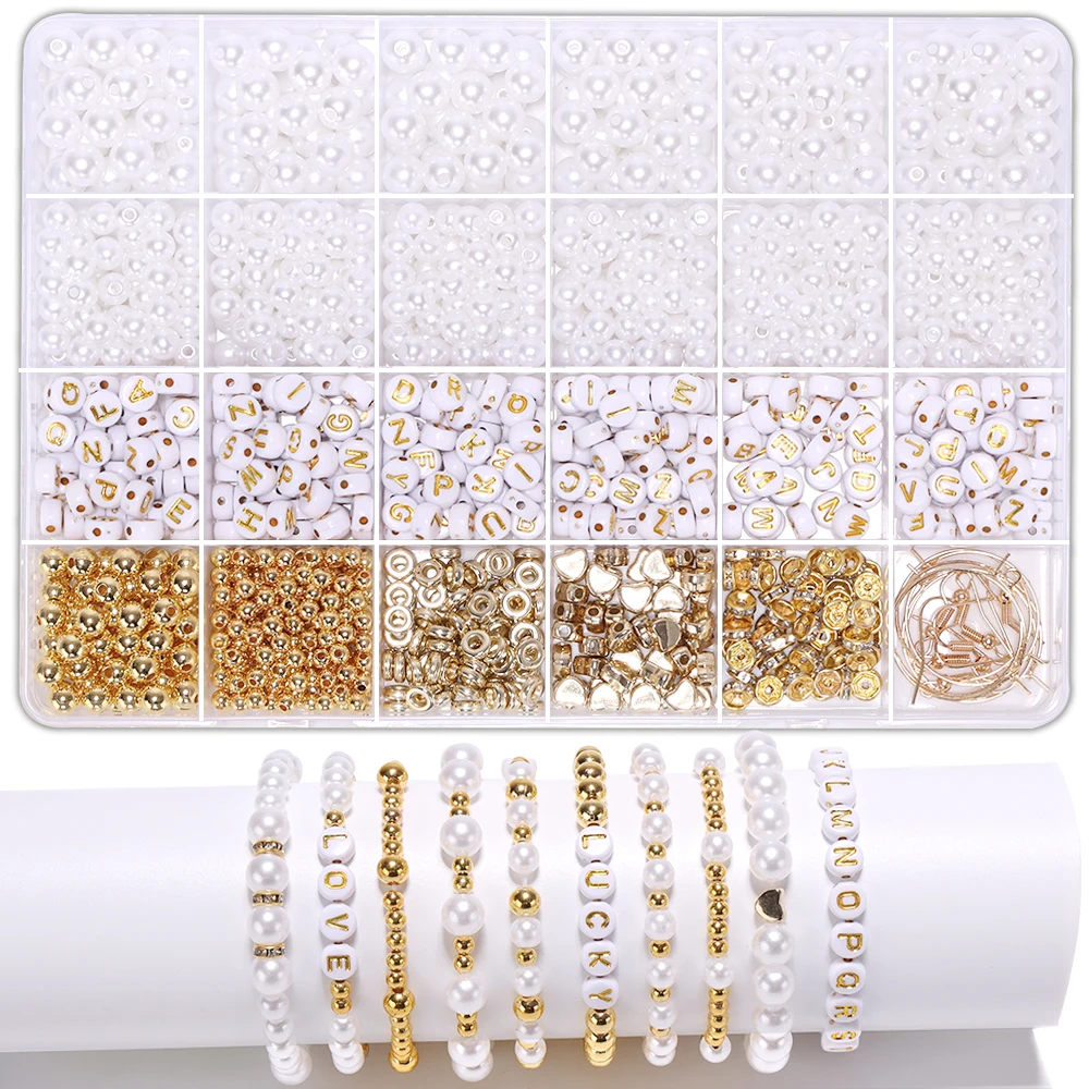 DIY Klei Kralen Armband Maken Kit, Platte Kralen voor Vriendschap Sieraden Maken, Parel Polymeer Kralen met Bedels Cadeaus voor Meisjes