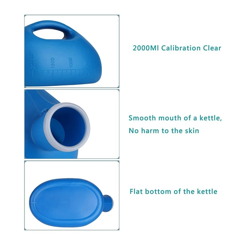 Garrafa de mictório portátil para homens e mulheres, garrafa de urina de 2000ml, penico à prova de derramamento, garrafa de xixi com tubo longo de 63 polegadas