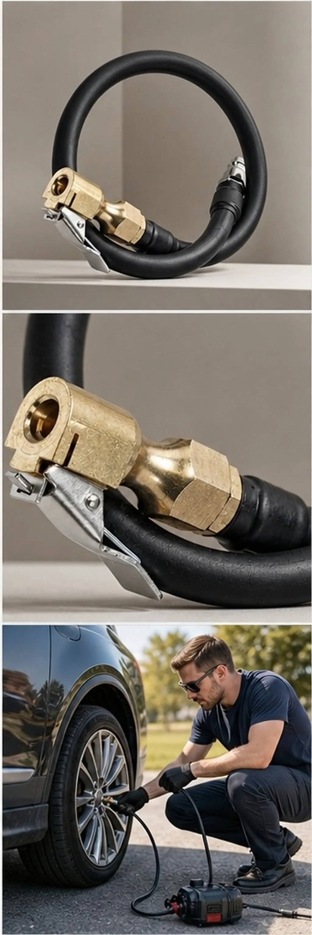 Tire Inflator Chuck Hose Copper Steel Rubber Material Air Compressor Accessory For Car Tire Inflation Portable Replacement