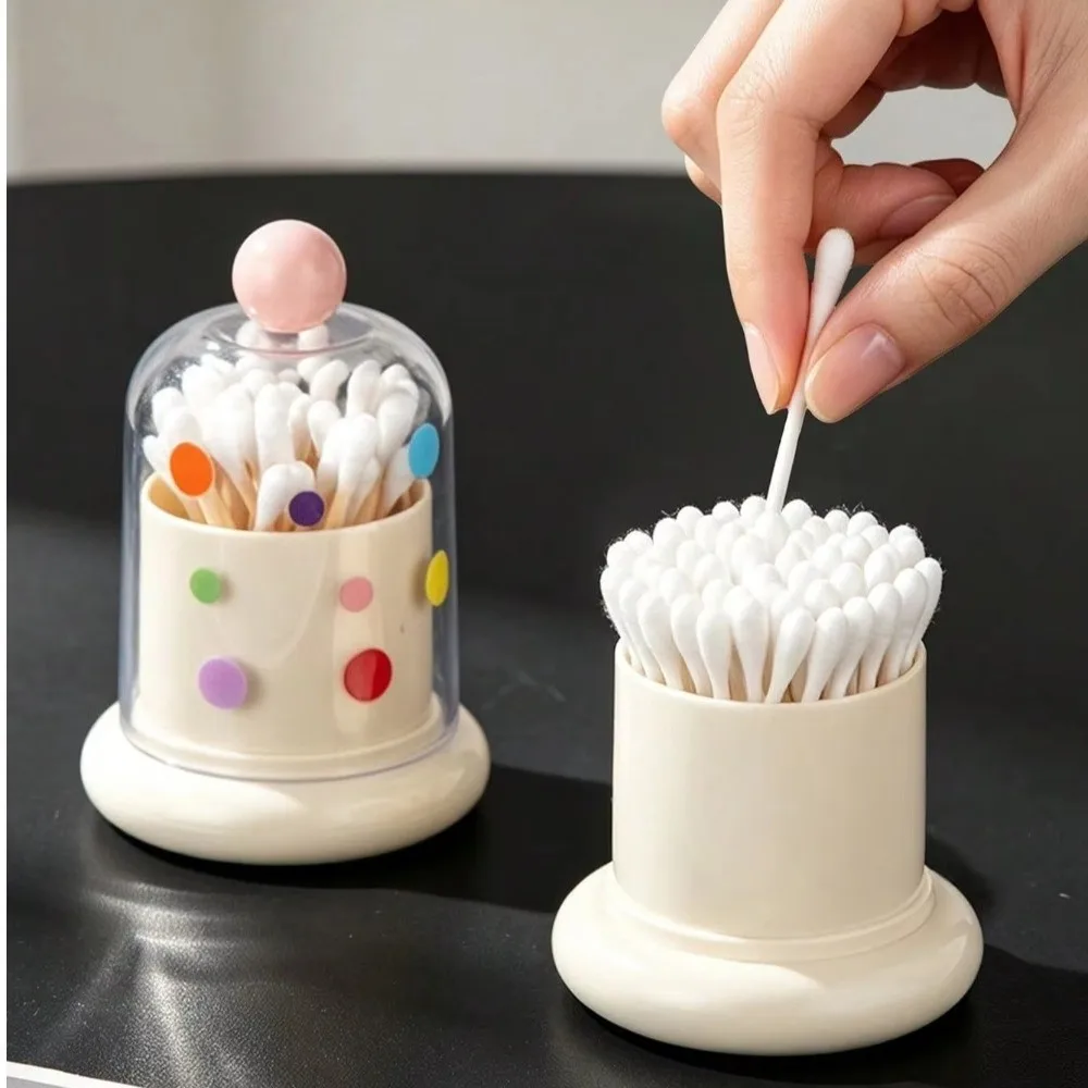 Polka Dot Toothpick Holder Dustproof Food Grade PP Plastic Decorative Storage Box Transparent Cover Contrast Color