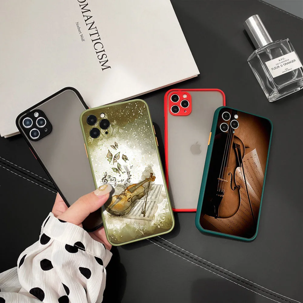 Phone Case For iphone 16 15 14 Pro Max 7 8 Plus 11 12 13 Mini XR XSMax 16Pro Violin Girl Cello Fashion Matte Translucent Cover