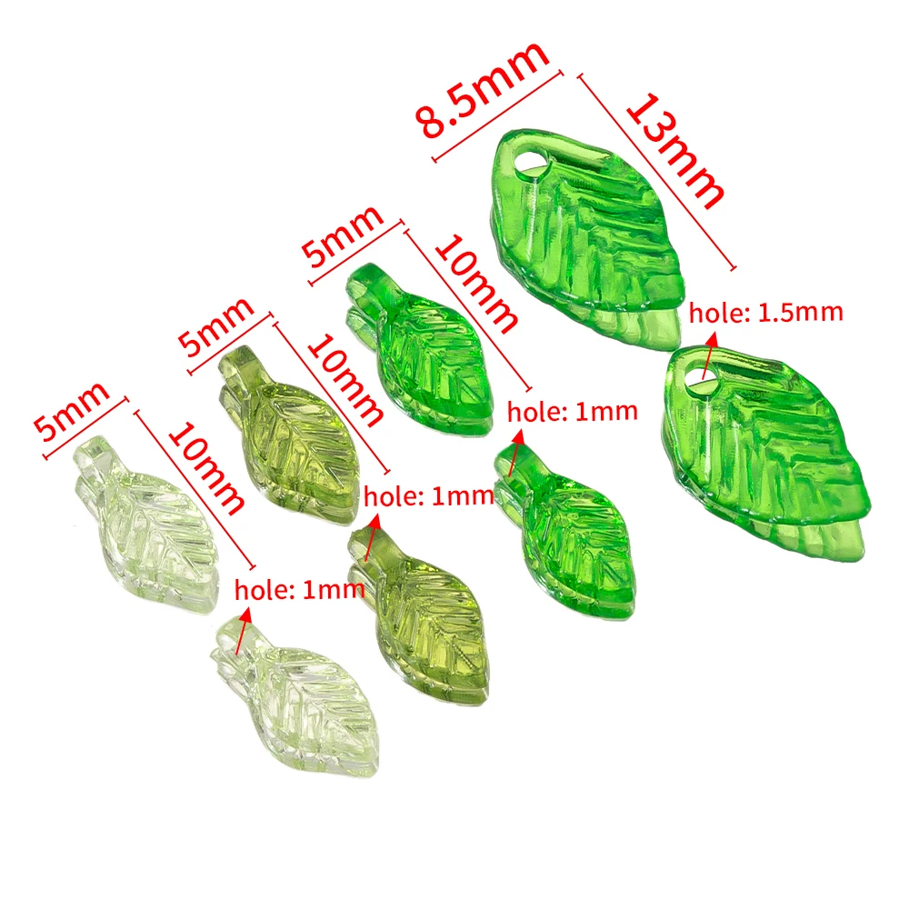 50pcs Acrylic Green Leave Pendants Plastic Leaf Loose Beads for Earrings Bracelet DIY Jewelry Making Supplies image 6