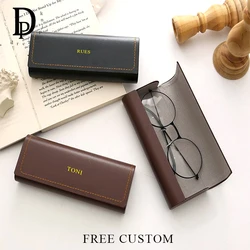 Vintage Custom Initials Man Glasses Box Engrave Name Retro Magnetic Luxury PU Leather Glasses Bag Woman Sunglasses Storage Bags