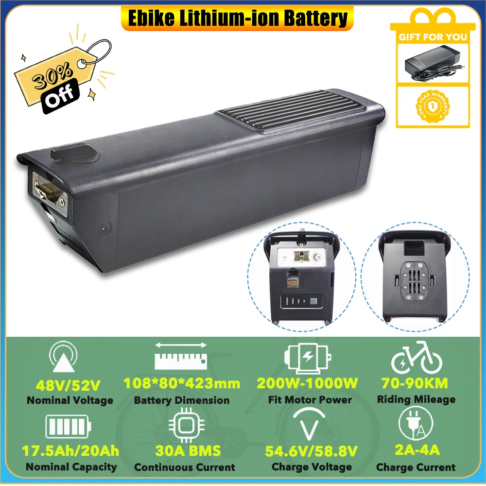 

Внутренний литий-ионный аккумулятор 48 В, 17,5 Ач, 20 Ач, 960 Втч, Mammoth для полевых циклов, электрический велосипед Hellbender 750 Вт Ultra Drive