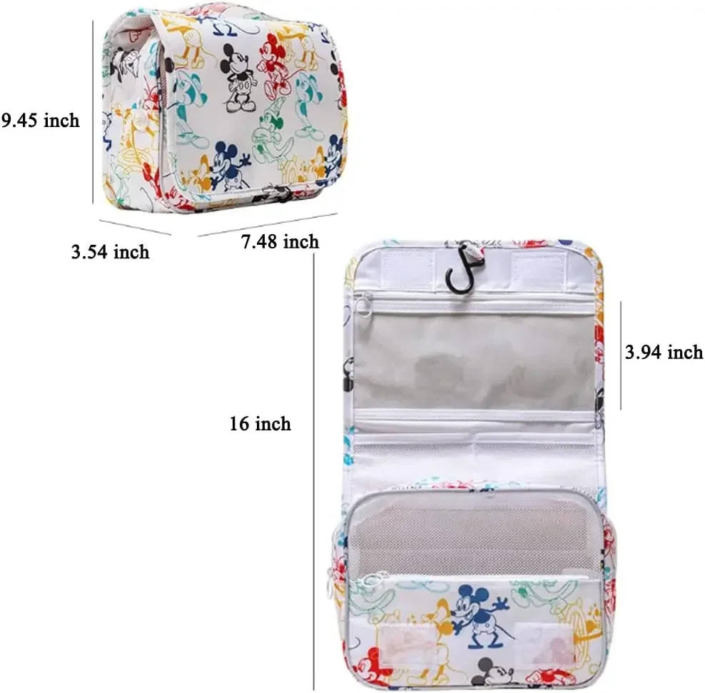 Disney Colorful Mickey Mouse in White Background Kawaii Toiletry Shower Bag Hook for Travel Skincare Cosmetic Bags Makeup Tools