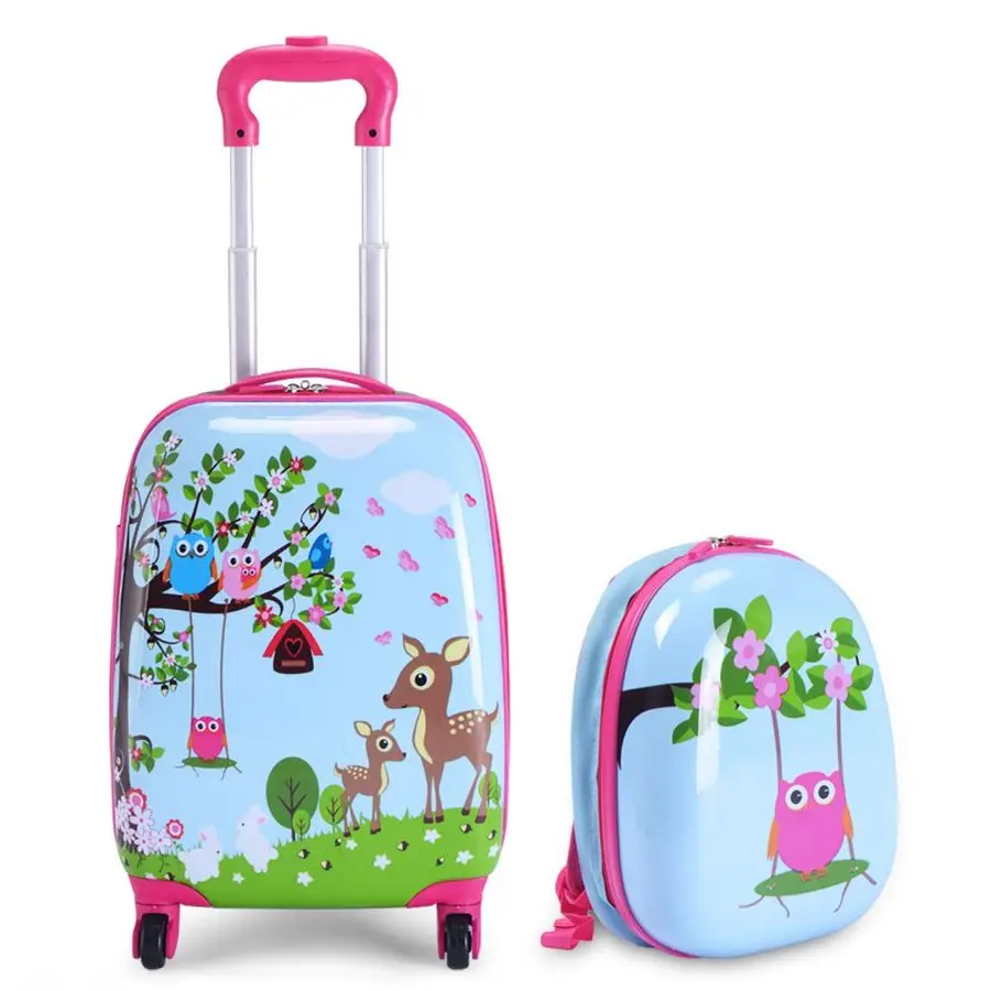 

Kid Carry On Luggage Set, 12 Backpack amp 16 Rolling Suitcase, Hard Shell Kids Suitcase with 4 Spinner Wheels, Cute Cartoon Patt