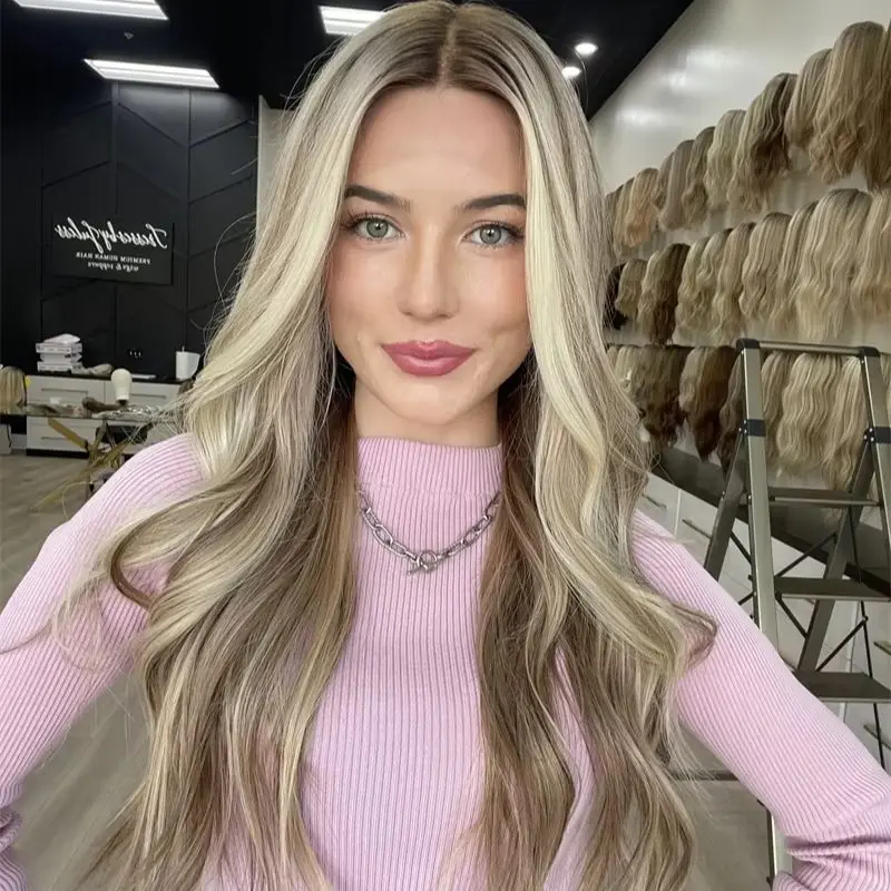 

Women's Wig Cosplay Party Wigs Ombre Brown Blonde Highlights HD Lace Front Wig Pre Plucked Hairline Free Part Syntheic Hair Wigs