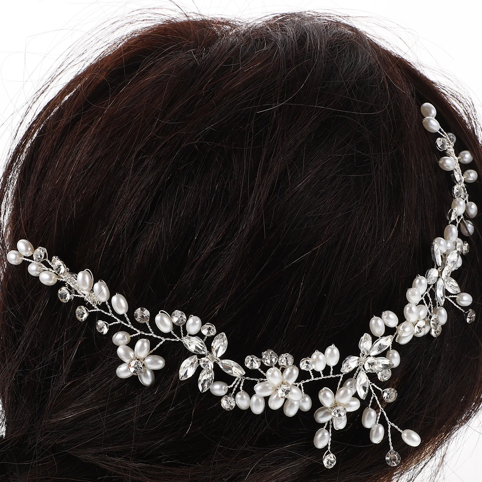 

Handmade Bridal Rhinestone Pearl Headband Double Combs Elegant Wedding Hair Accessory Beaded Bridal Headpiece Sparkling Hair