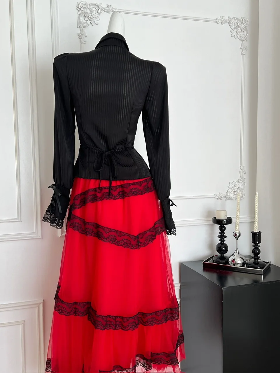 شبح فتاة القوطية Sle طويل Sve irt Bla loween زي المرأة Faion مجموعة خمر Sle الكبار الملابس الشتوية