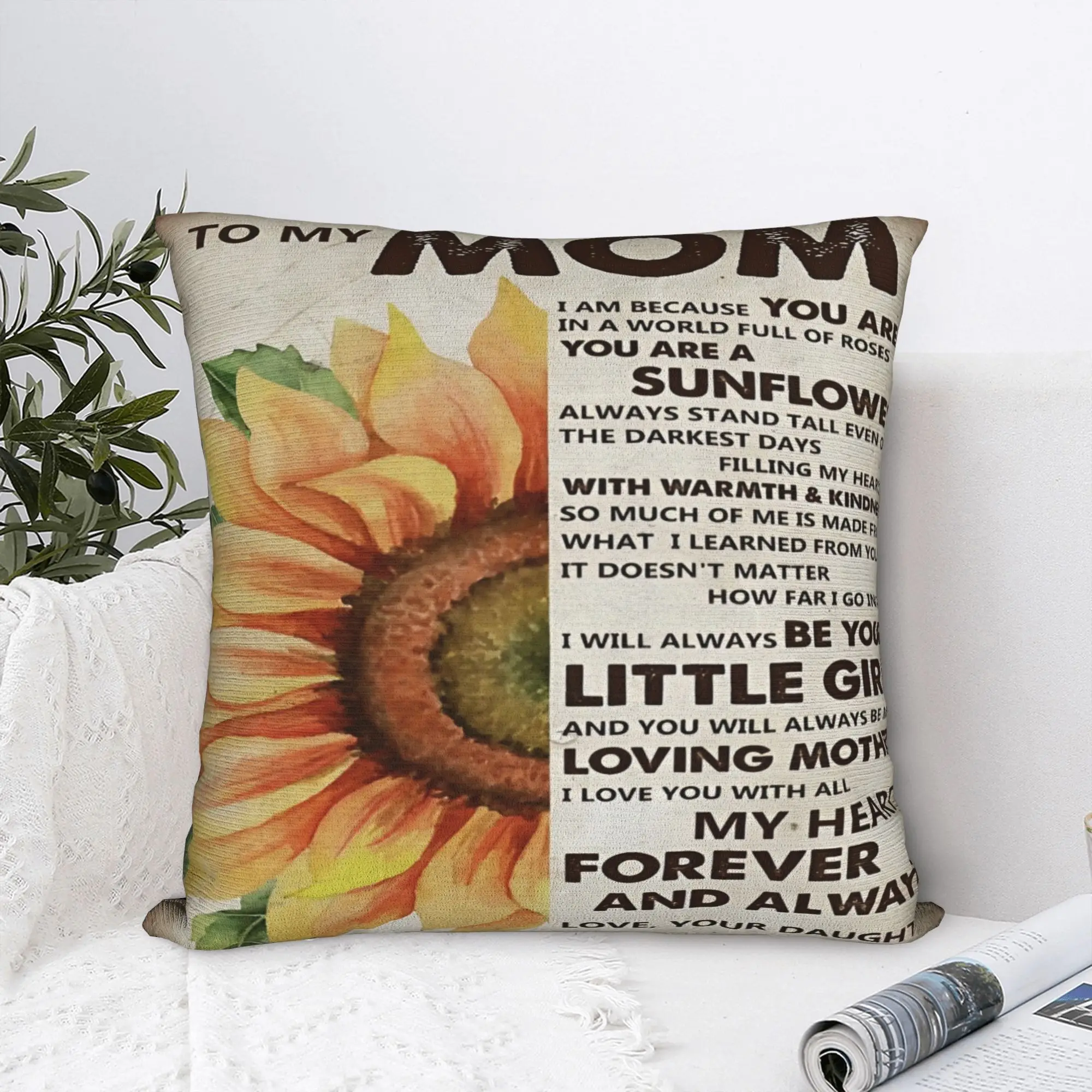 Mother's Day  Square Pillow Cases Letter From Daughter Cushion Cover Customized Polyester Decor Pillowcase for Home 40x40cm