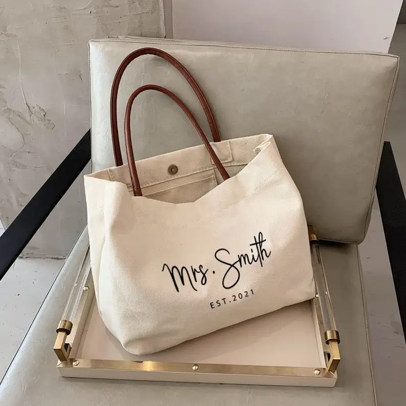 

Canvas Custom Tote Bag Personalized Wedding Gift Daily Shopping Tote Bag Bachelorette Party Beach Bag Personalized Name Logo Bag