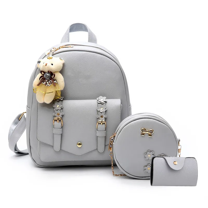 2022 New Fashion Women\'s PU Student Fashion Children\'s Mother Backpack Wallet Satchel Three Piece Set