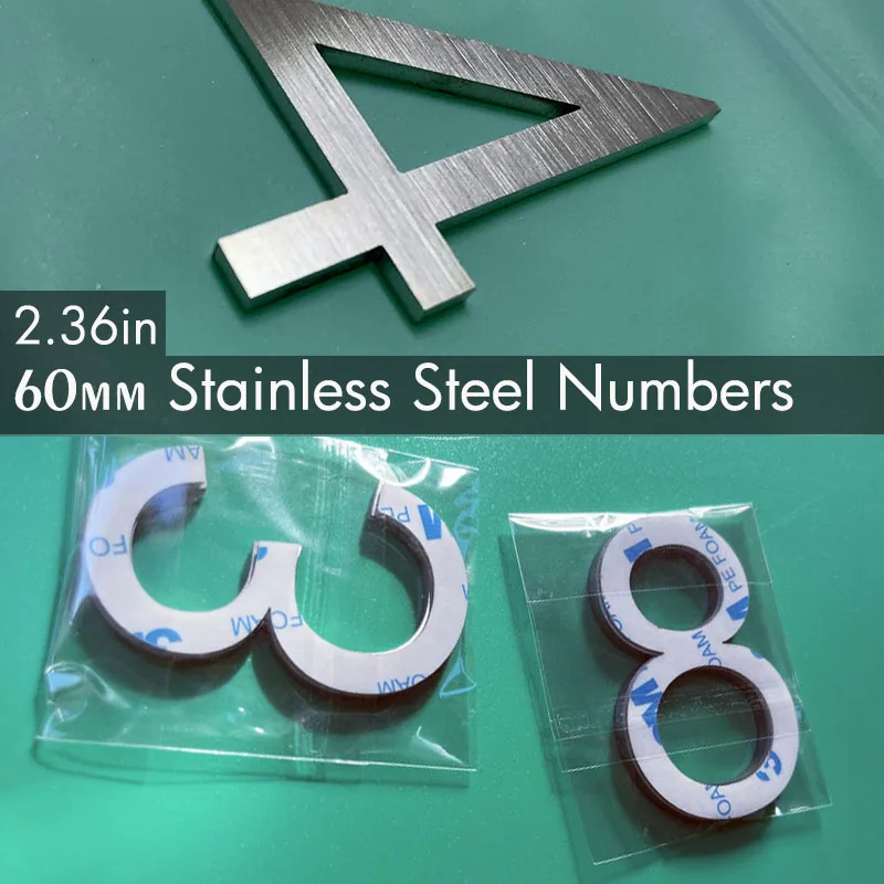 2.36in/60mm Stainless Steel Wall Number Stickers Self-adhesive Metal House Door Numbers 0 To 9 For Lockers Address Sign Plates