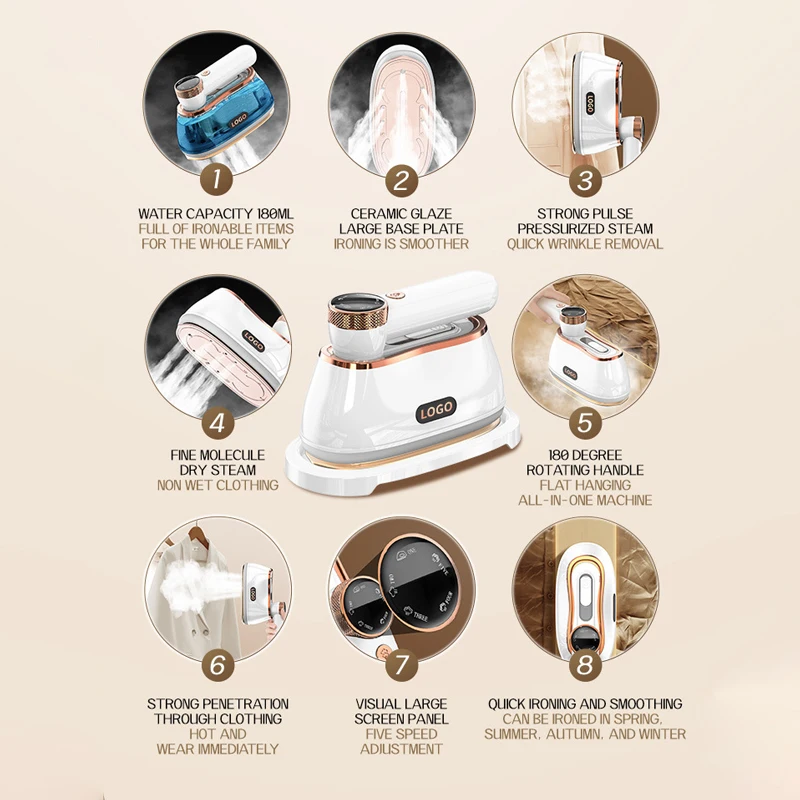 2025 New Ai Smart LED Digital Display Handheld Steam Iron Home Travel Portable Steam Iron 1200W High Power Handheld Hanging Iron