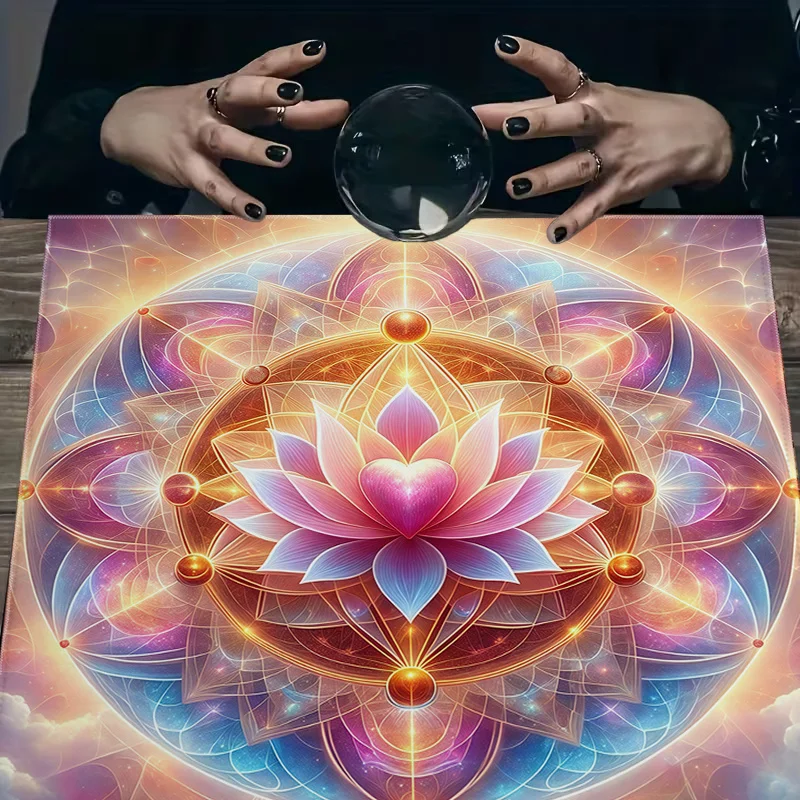 VIKAMA Love Lotus Mandala Tarot Tablecloth Magic Ceremony Altar Cloth Divination Meditation Mat Tablecloth Decoration