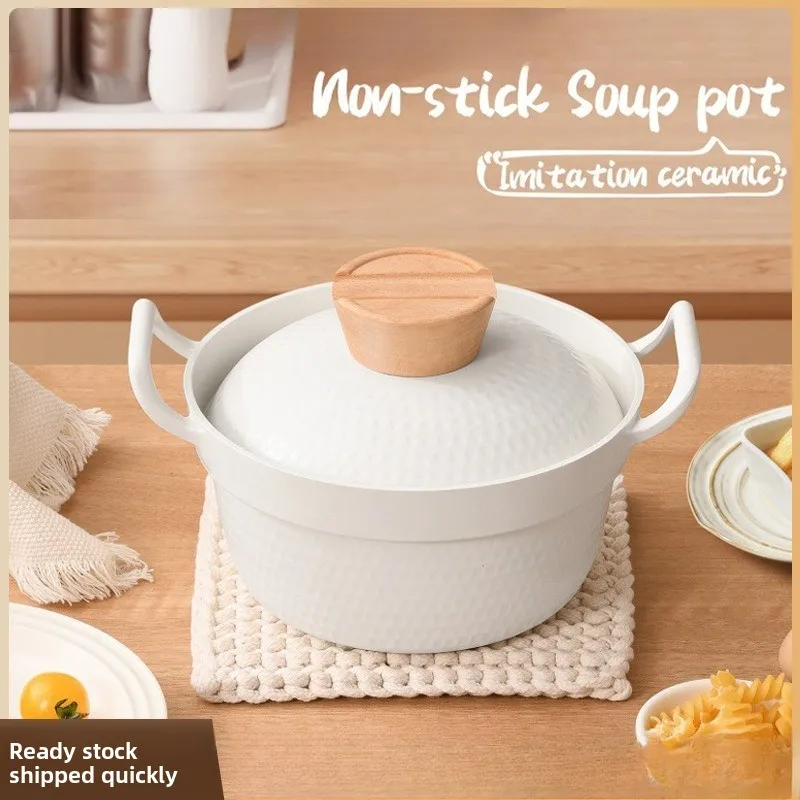 

Эмалированная кастрюля для супа с двойной ручкой и крышкой — совместимая с индукцией/газом, корейская кастрюля для приготовления рамен